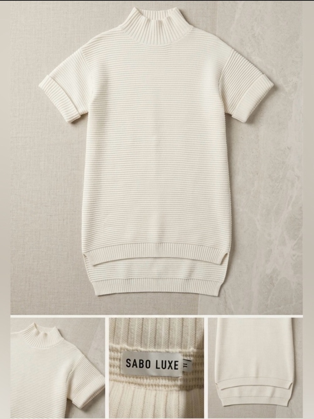 High-Low Ribbed Knit Dress in Cream